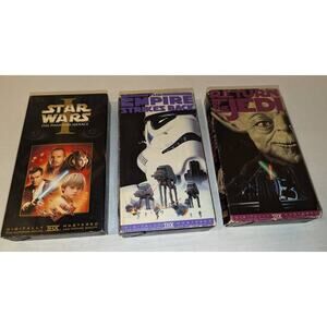 Lot of 3 Vintage 1990's Star Wars VHS Empire Strikes Back Phantom Menace Jedi